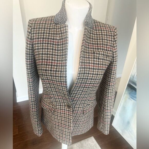 J. Crew Rare Regent Jewel Embellished Collar Wool Houndstooth Blazer 0 - Picture 2 of 9